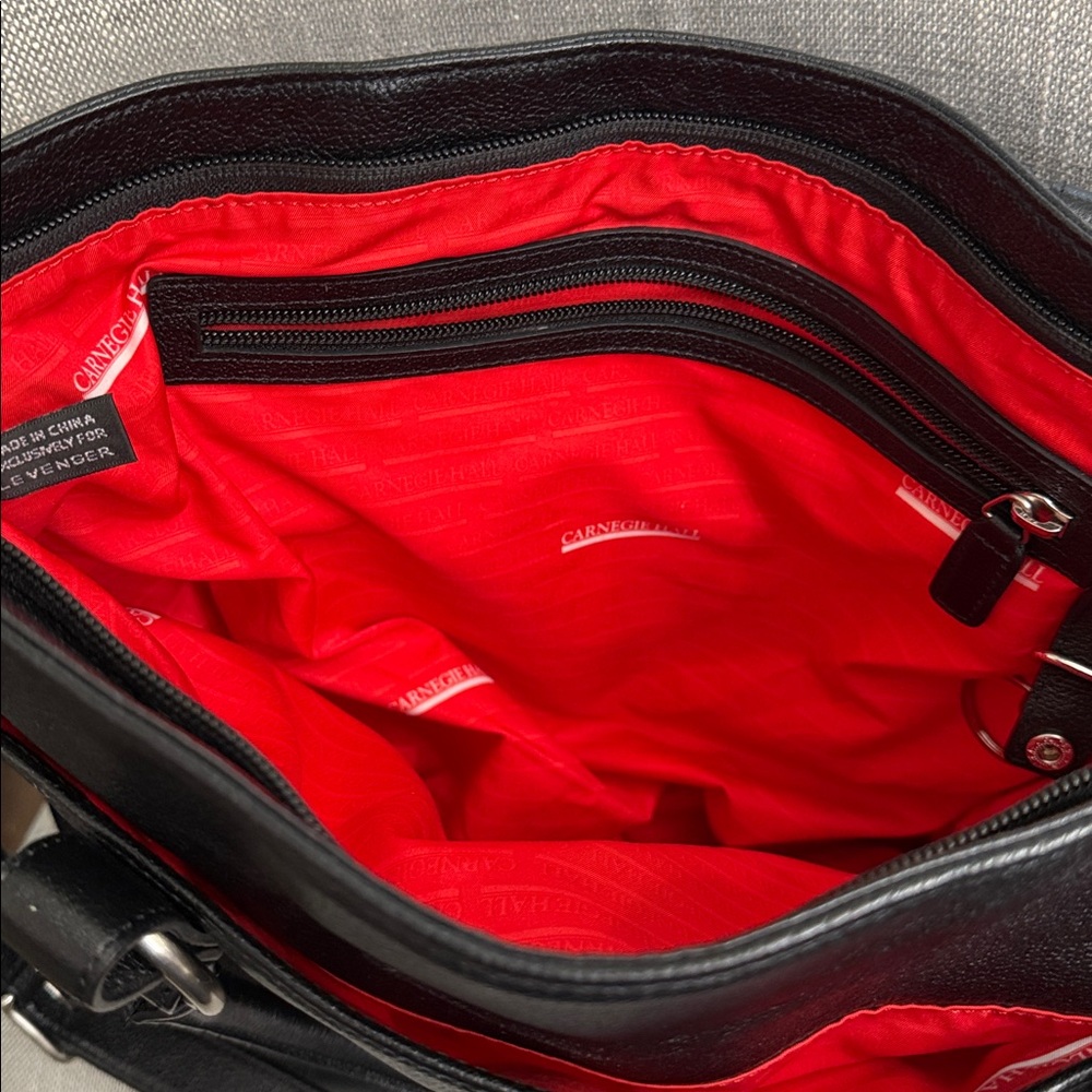Carnegie Hall Black Leather Tote Bag with Red Logo-fits a computer or laptop. - Picture 7 of 10